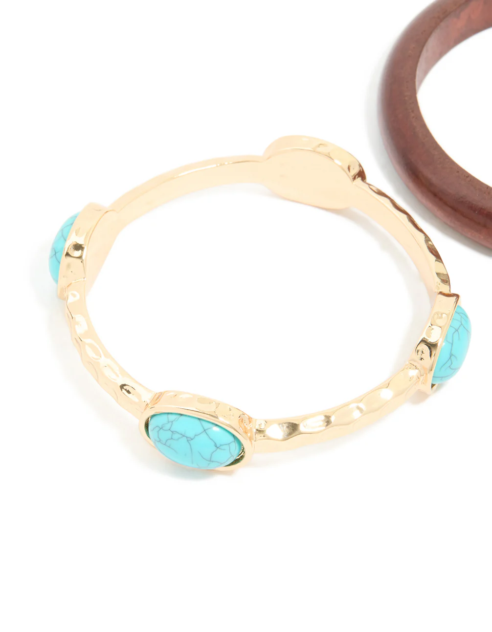 Gold Turquoise Stone & Wood Bangles 2-Pack - Image 2