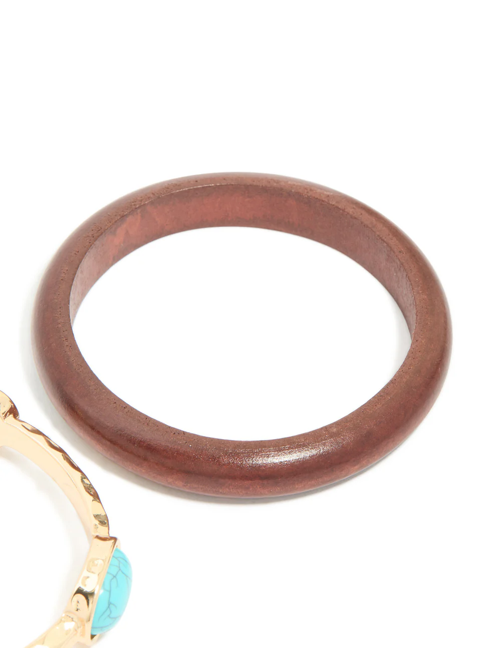 Gold Turquoise Stone & Wood Bangles 2-Pack - Image 3