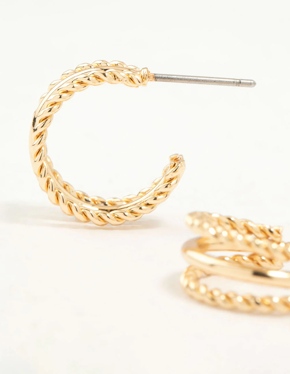 Gold Twisted and Plain Triple Huggie Earrings - Image 4