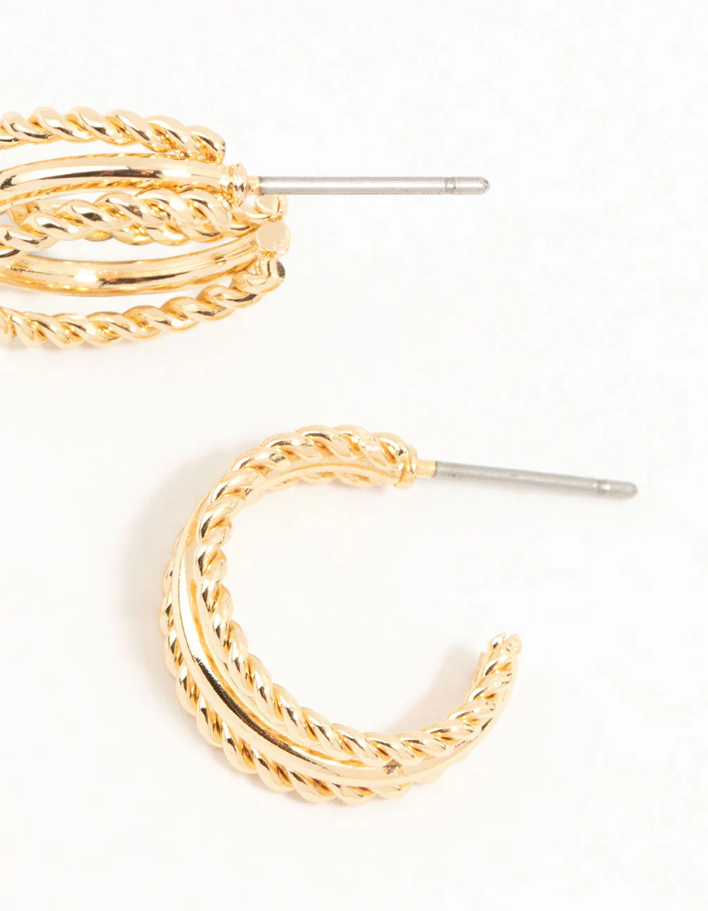 Gold Twisted and Plain Triple Huggie Earrings - Image 5