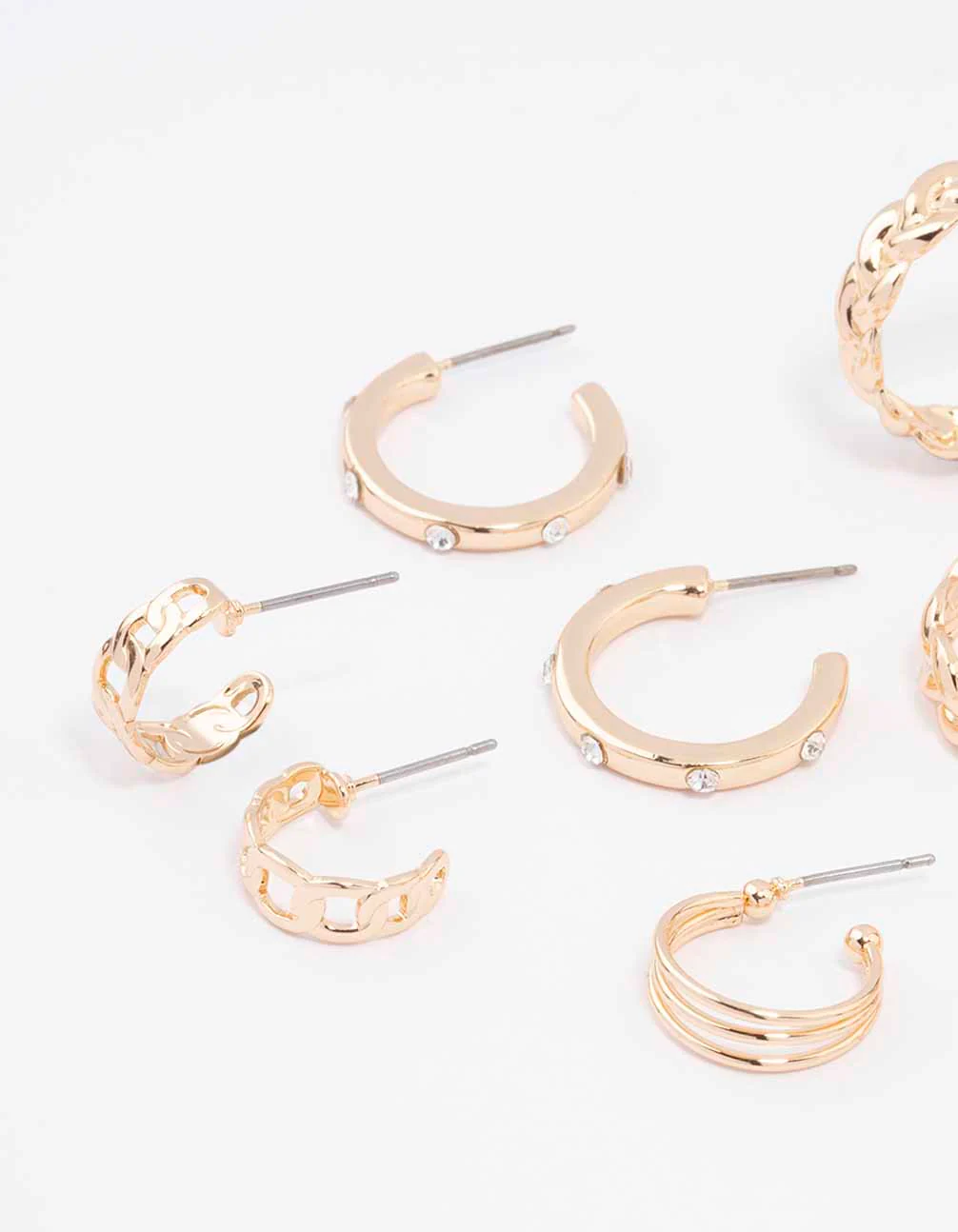 Gold Twisted Chain Hoop Earring 6-Pack - Image 2