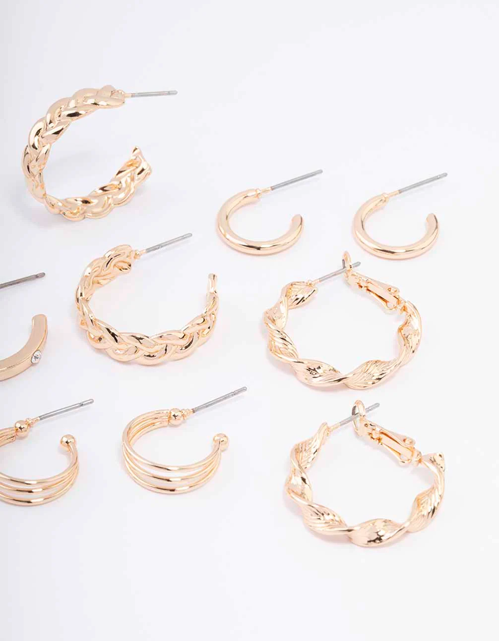Gold Twisted Chain Hoop Earring 6-Pack - Image 3