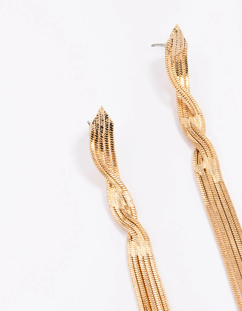 Gold Twisted Cup Chain Drop Earrings - Image 2