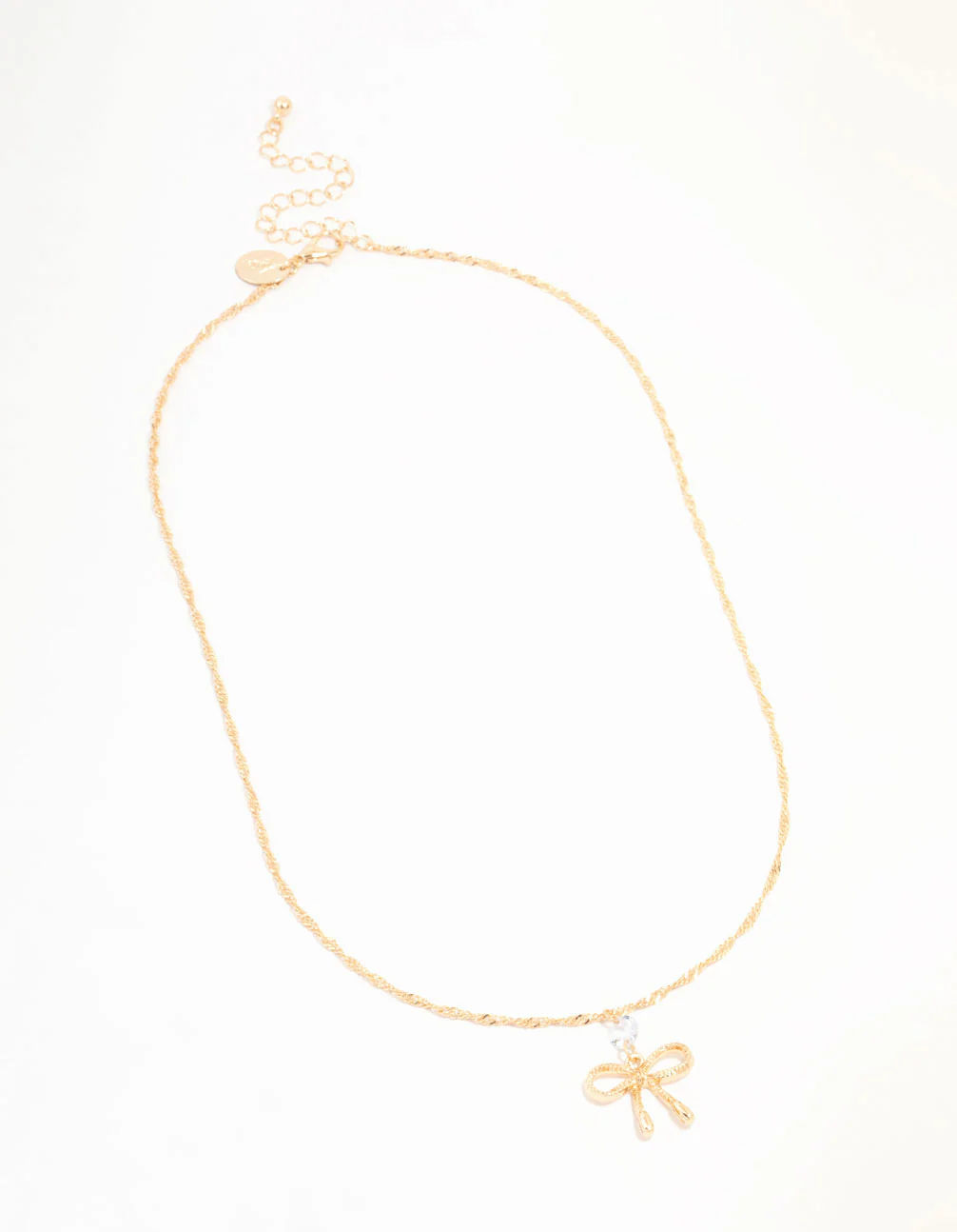 Gold Twisted Diamante Bow Chain Necklace - Image 2
