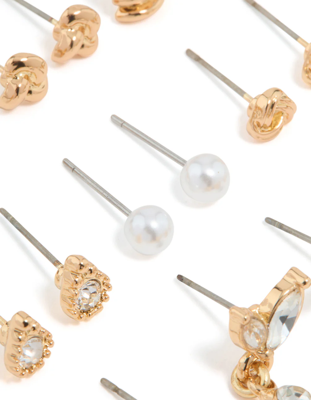 Gold Twisted & Diamante Stud Earrings 12-Pack - Image 2