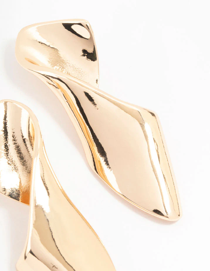 Gold Twisted Folded Long Drop Earrings - Image 3