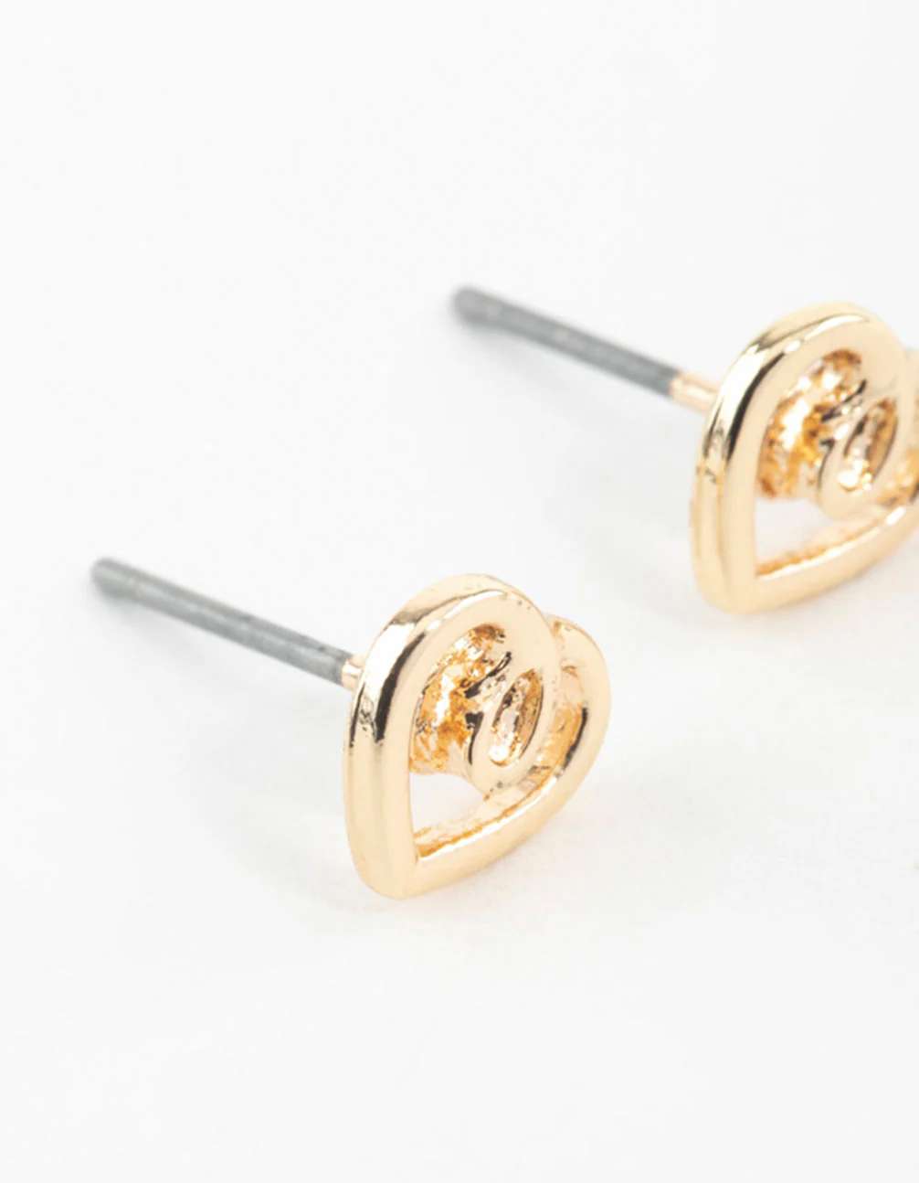 Gold Twisted Heart Stud Earrings - Image 2