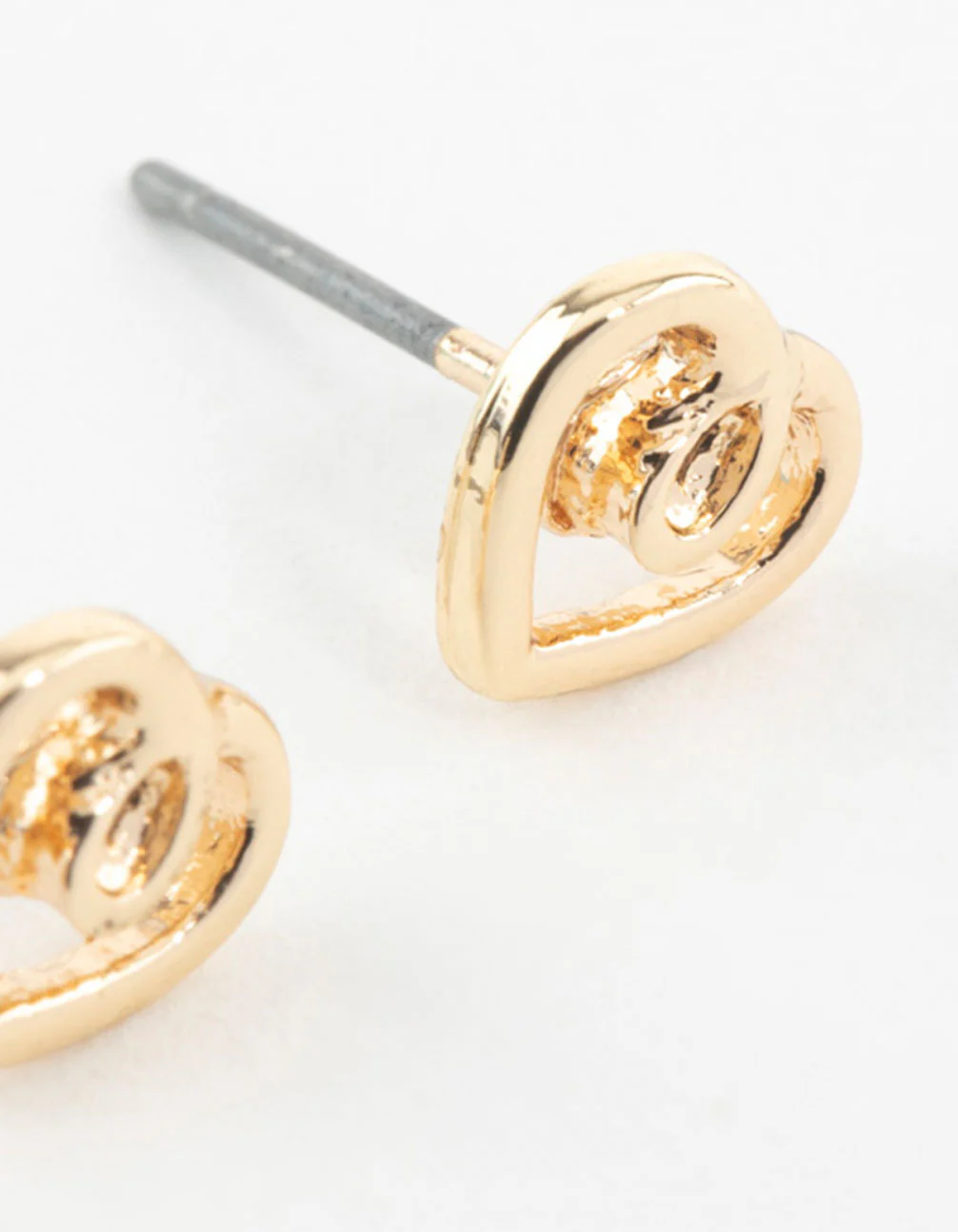 Gold Twisted Heart Stud Earrings - Image 3