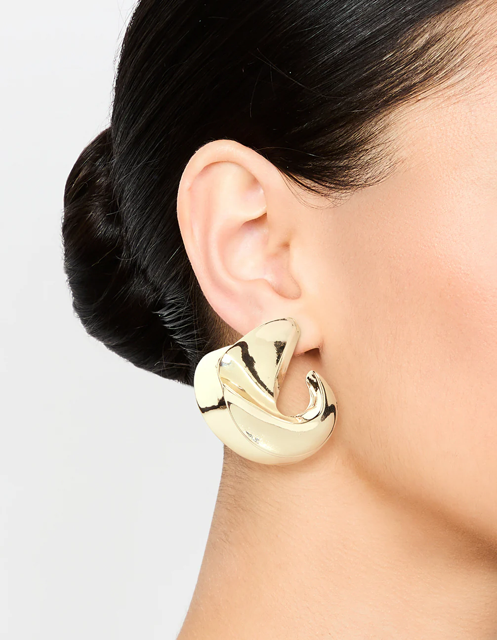 Gold Twisted Large Stud Earrings - Image 2
