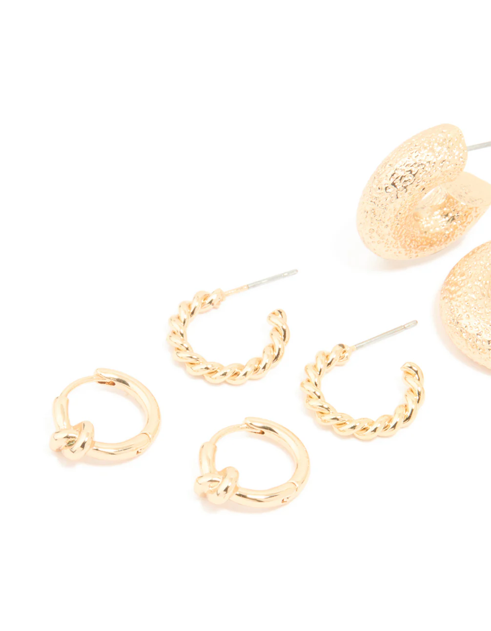 Gold Twisted & Molten Hoop Earrings 5-Pack - Image 2