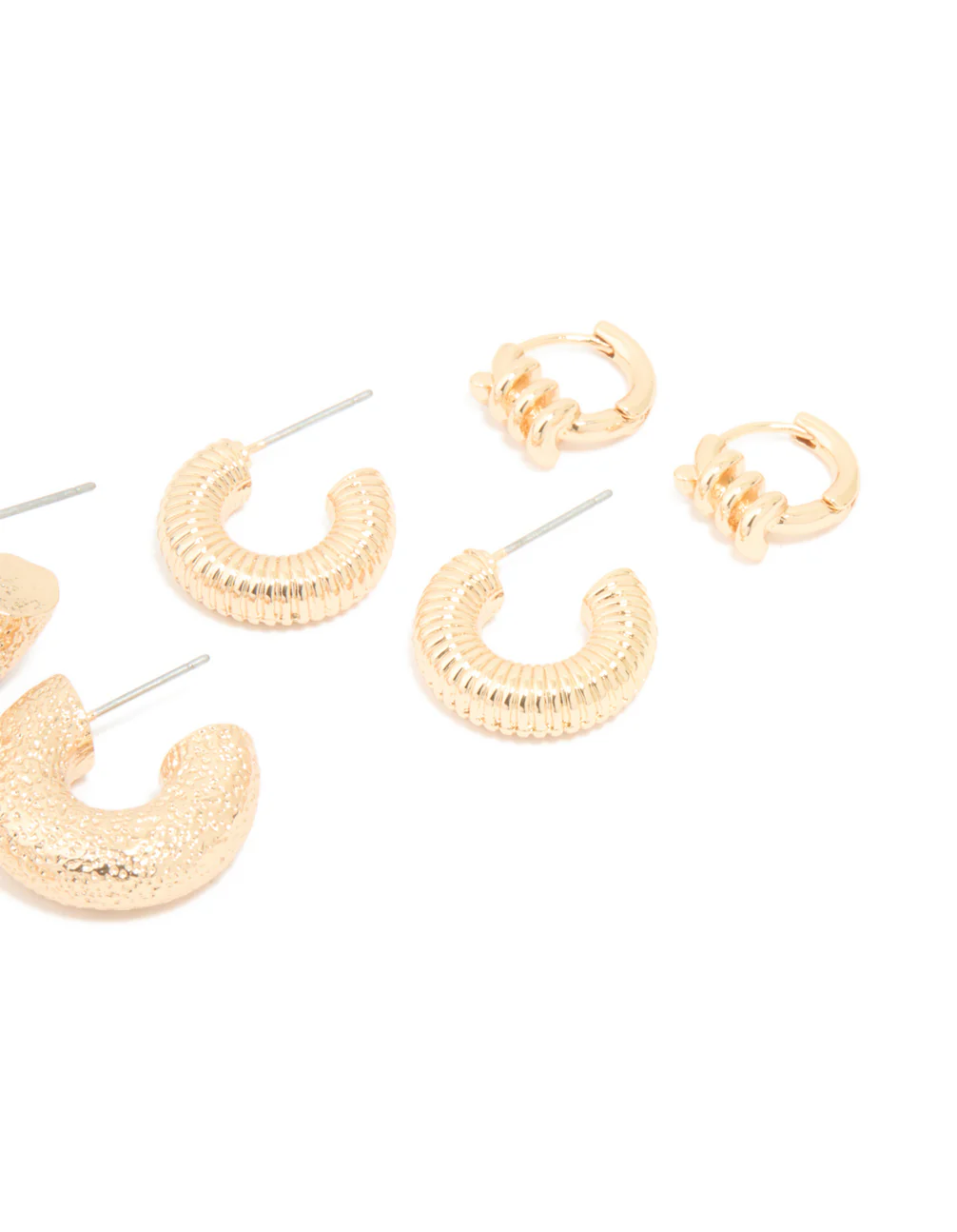 Gold Twisted & Molten Hoop Earrings 5-Pack - Image 3