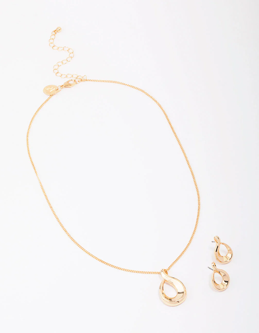 Gold Twisted Ova Necklace & Earring Jewellery Set - Image 2