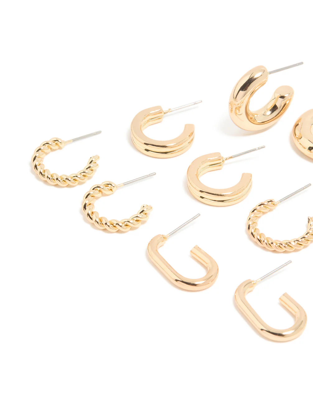 Gold Twisted & Rectangle Hoop Earrings 8-Pack - Image 2