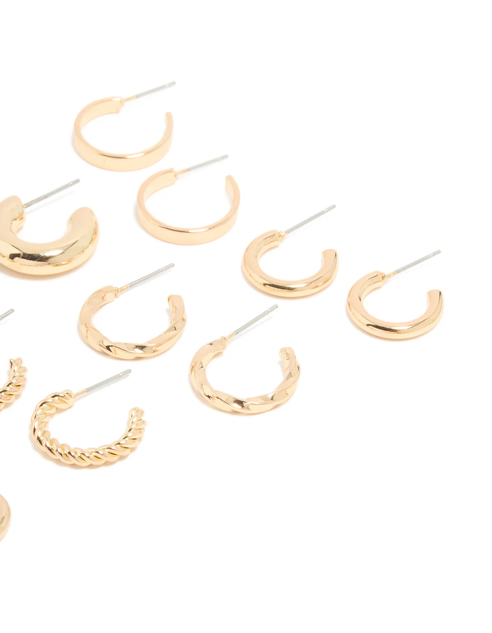 Gold Twisted & Rectangle Hoop Earrings 8-Pack - Image 3