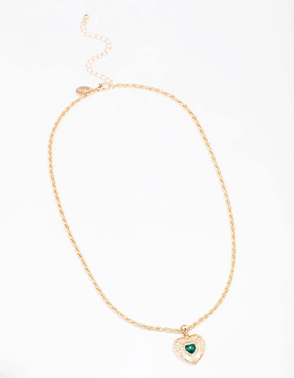 Gold Twisted Rope Diamante Heart Pendant Necklace - Image 2