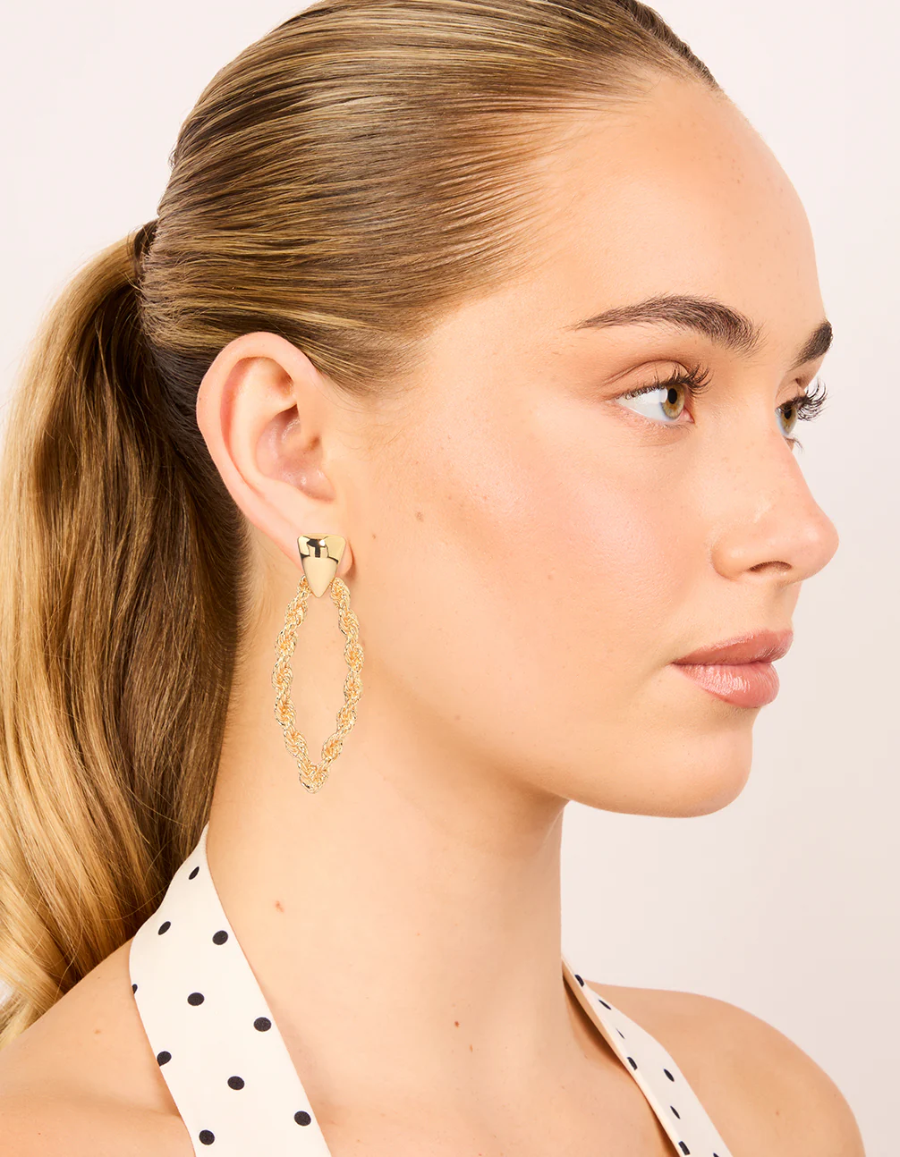 Gold Twisted Rope Drop Earrings - Image 3