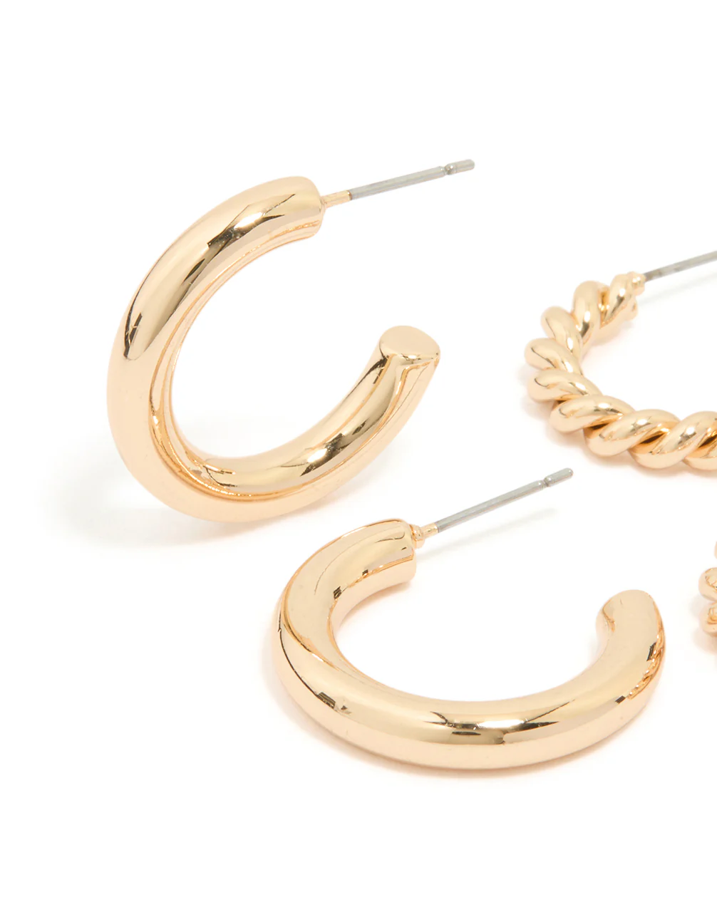Gold Twisted & Round Hoop Earrings 2-Pack - Image 4