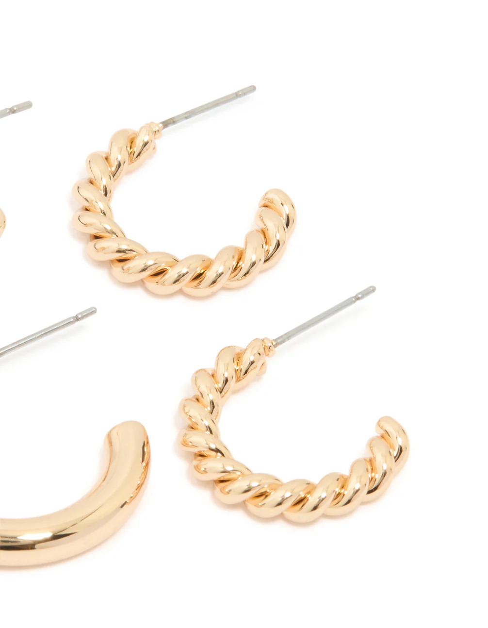Gold Twisted & Round Hoop Earrings 2-Pack - Image 5