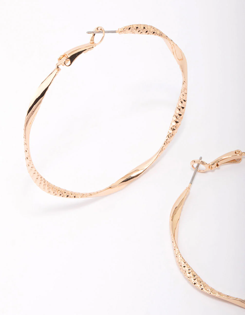 Gold Twisted Textured Hoop Earrings - Image 2