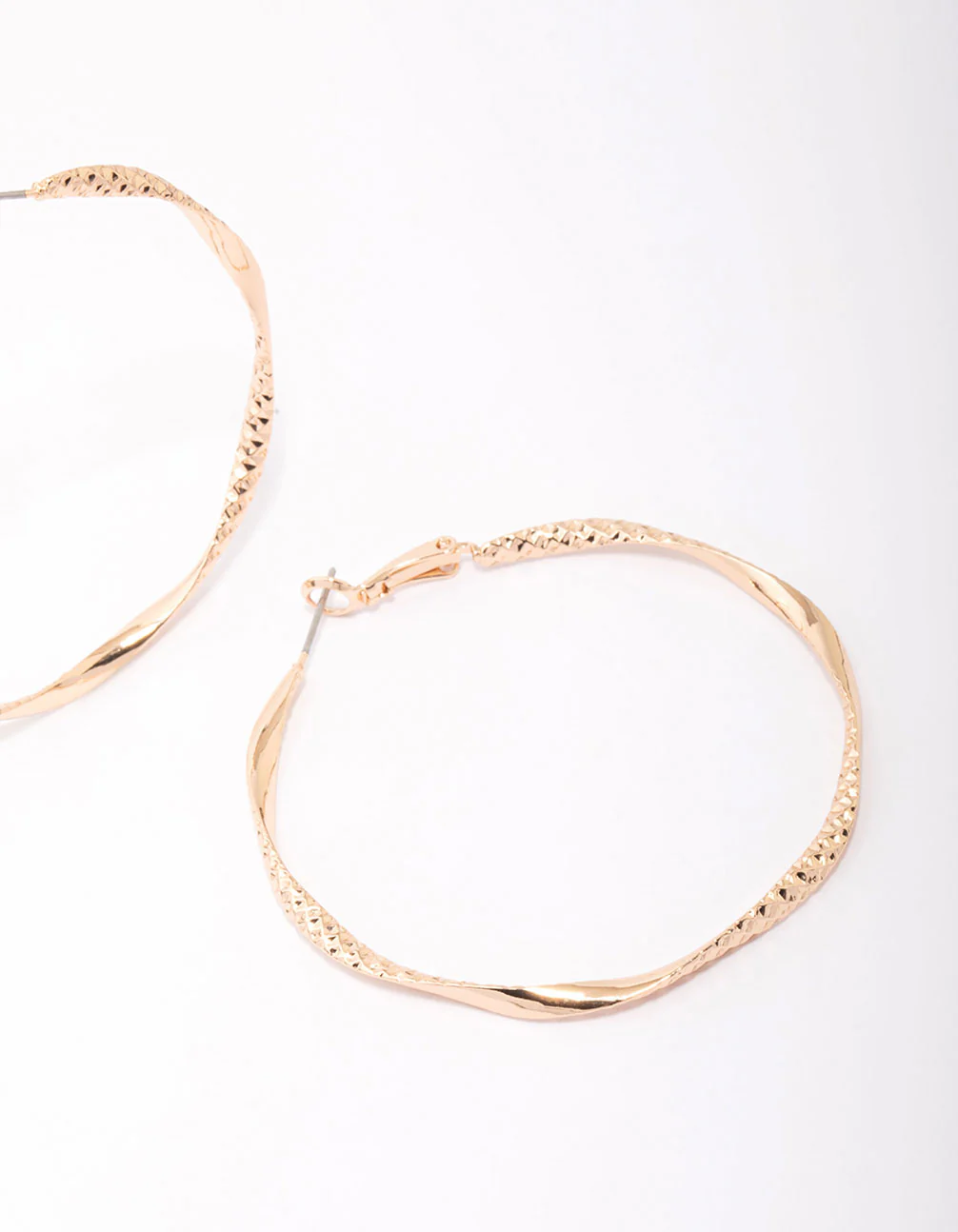 Gold Twisted Textured Hoop Earrings - Image 3