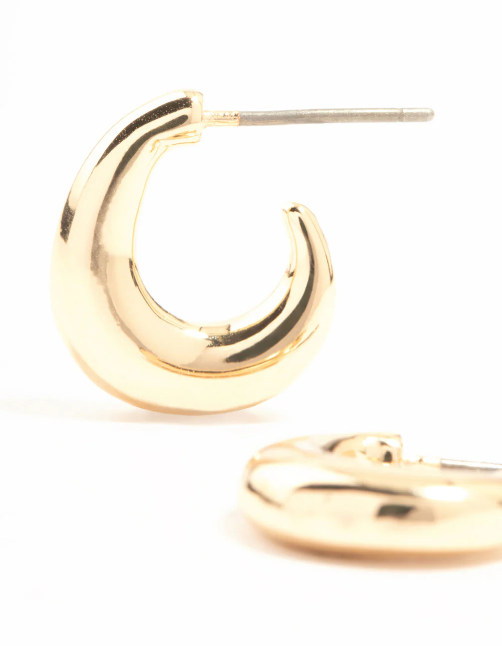 Gold Warped Chunky Huggie Earrings - Image 2