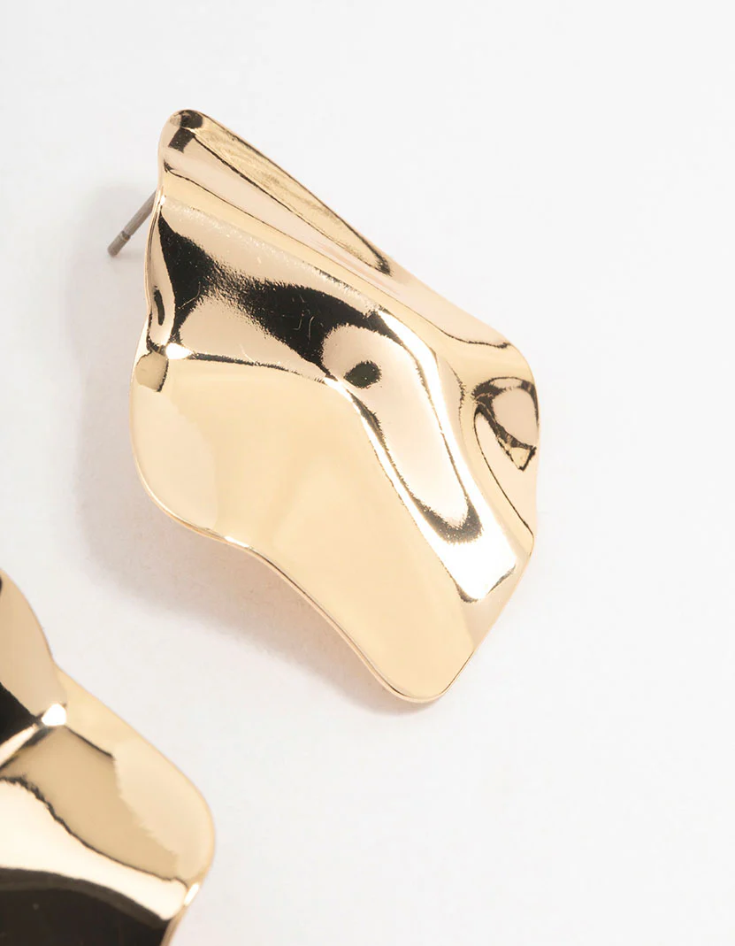 Gold Warped Plate Stud Earrings - Image 3