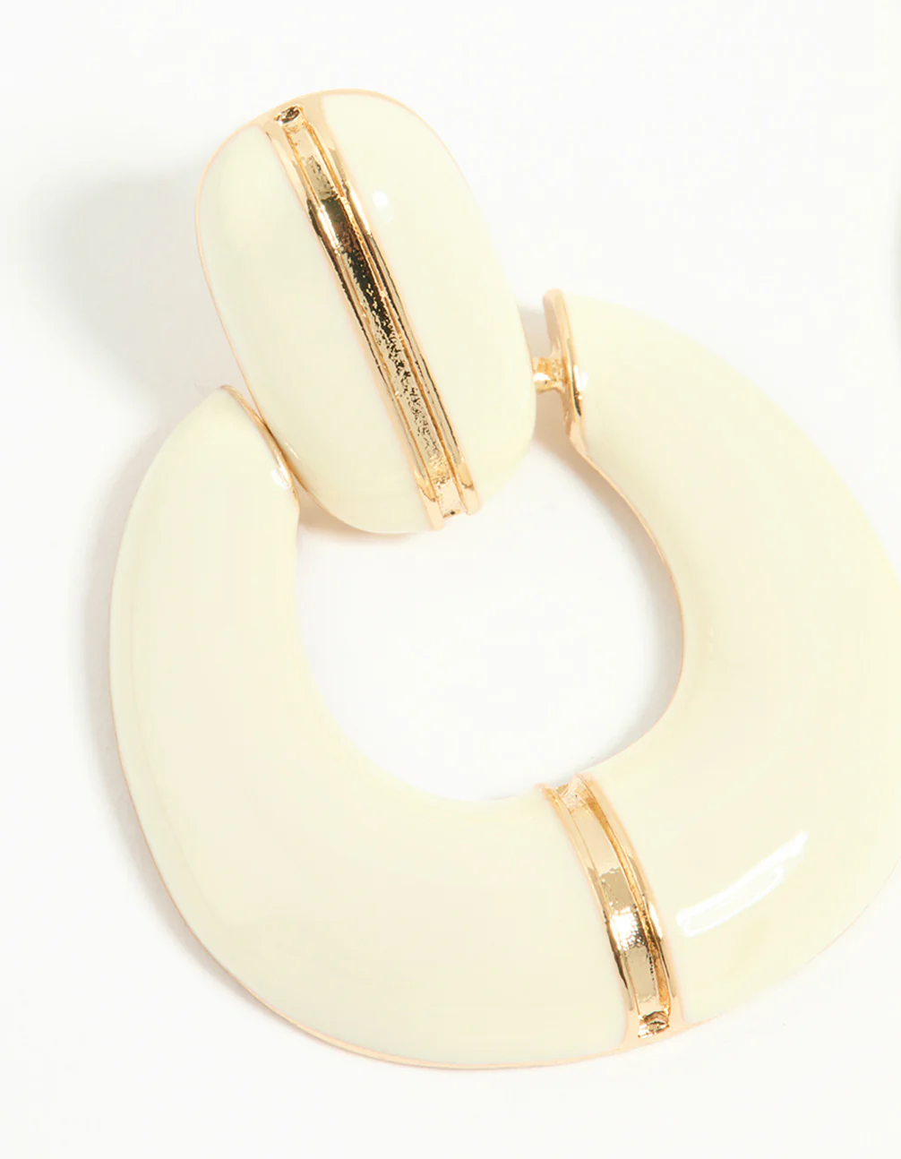 Gold White Acrylic Doorknocker Stud Earrings - Image 4