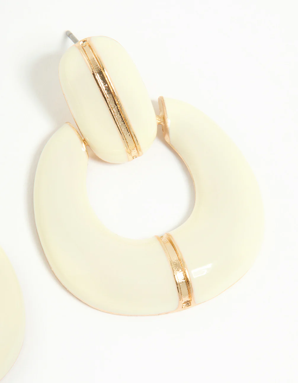 Gold White Acrylic Doorknocker Stud Earrings - Image 5