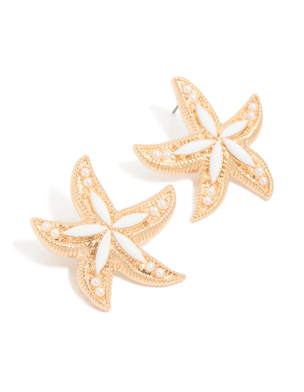 Gold White Acrylic Starfish Medallion Earrings - Image 2