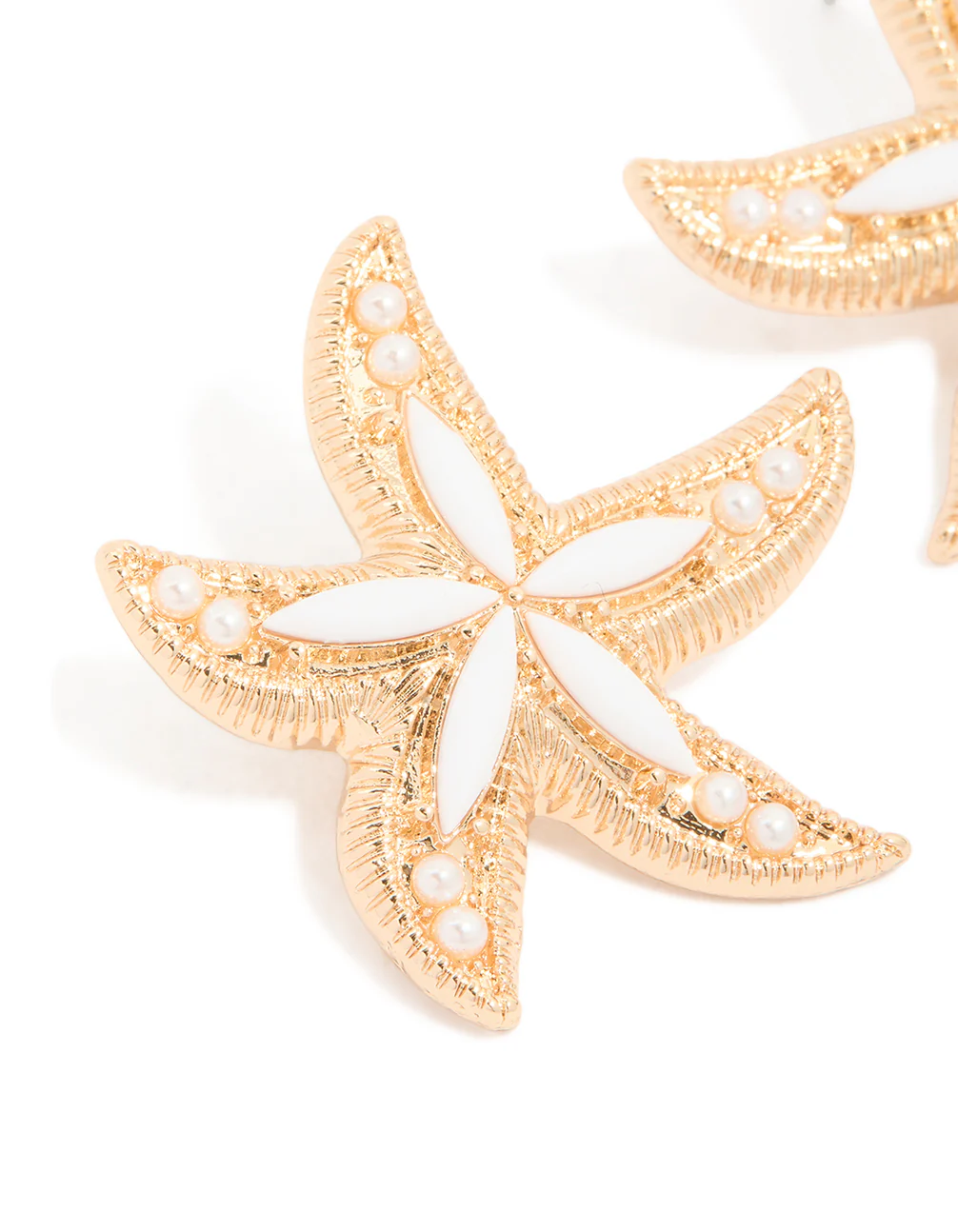 Gold White Acrylic Starfish Medallion Earrings - Image 4
