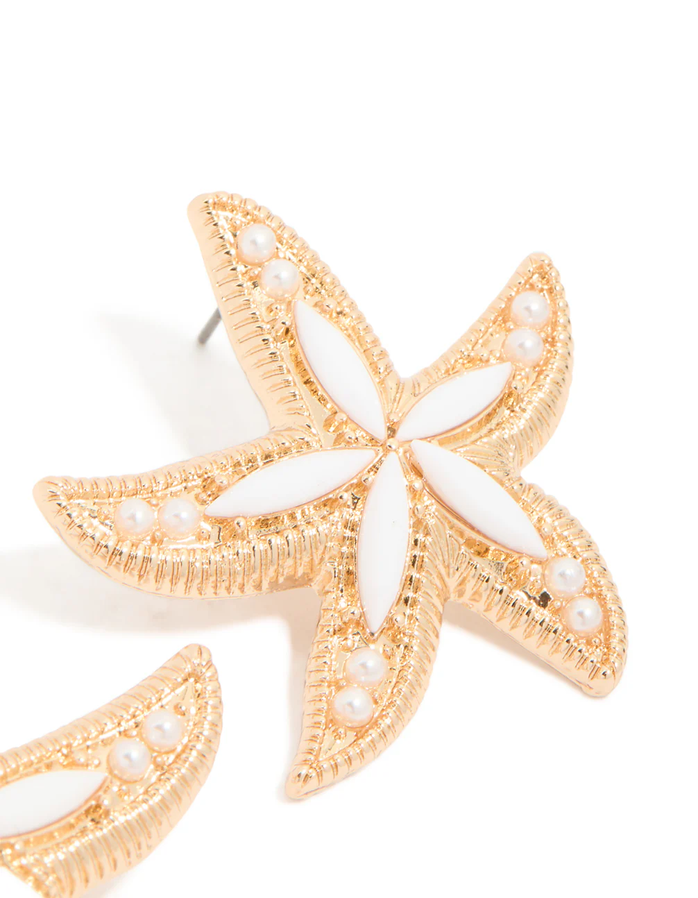 Gold White Acrylic Starfish Medallion Earrings - Image 5