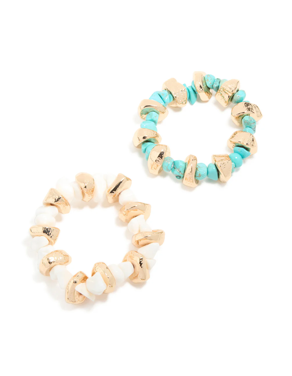Gold White & Blue Beaded Stretch Bracelets 2-Pack - Image 2
