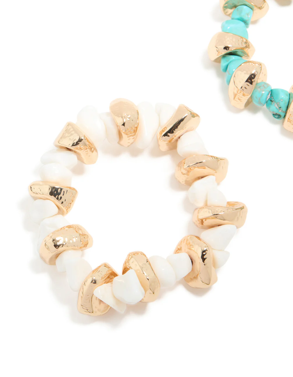 Gold White & Blue Beaded Stretch Bracelets 2-Pack - Image 4
