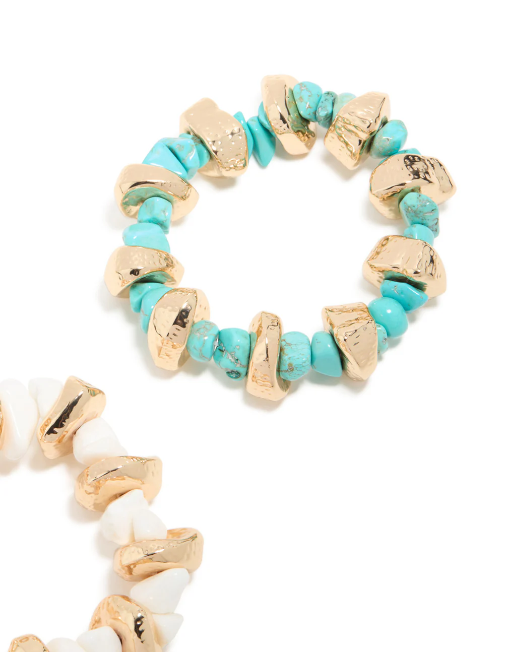 Gold White & Blue Beaded Stretch Bracelets 2-Pack - Image 5