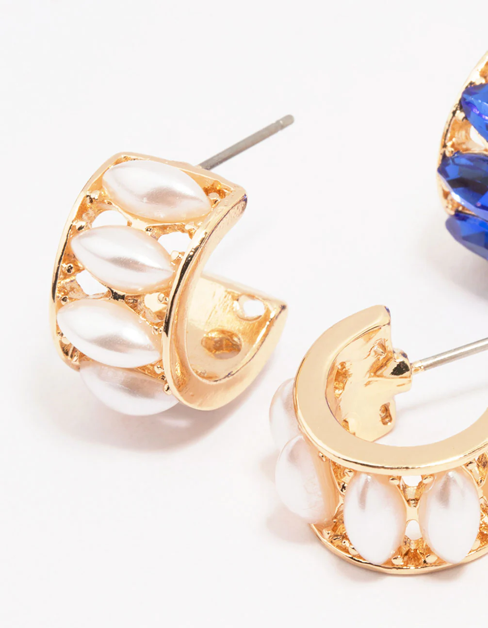 Gold White & Blue Hoop Earring Pack - Image 2