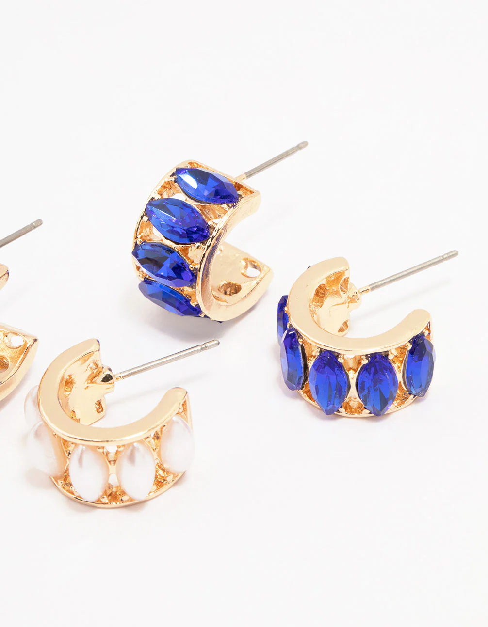 Gold White & Blue Hoop Earring Pack - Image 3