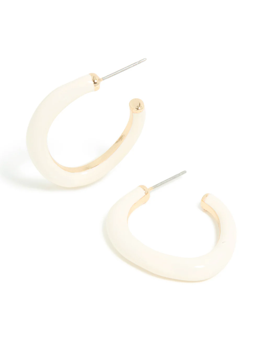 Gold White Enamel Irregular Hoop Earrings - Image 2