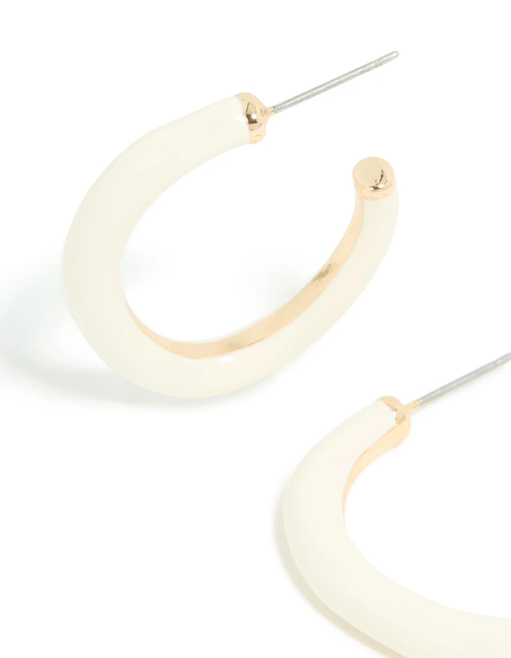 Gold White Enamel Irregular Hoop Earrings - Image 4