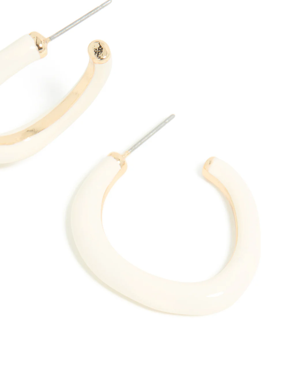 Gold White Enamel Irregular Hoop Earrings - Image 5