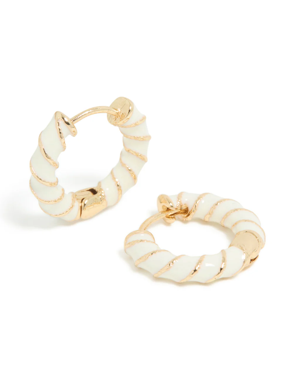 Gold White Enamel Small Twisted Hoop Earrings - Image 2