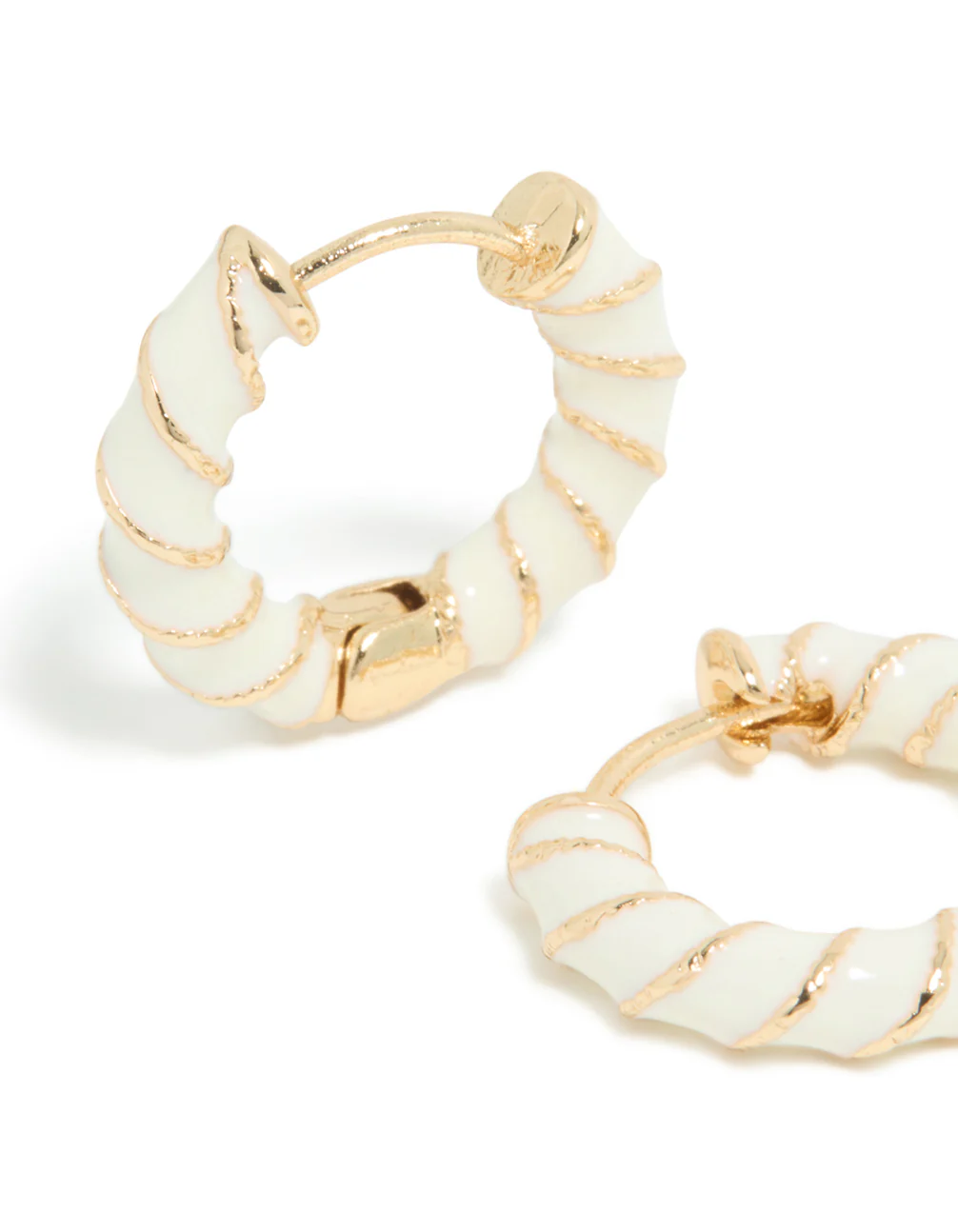 Gold White Enamel Small Twisted Hoop Earrings - Image 4