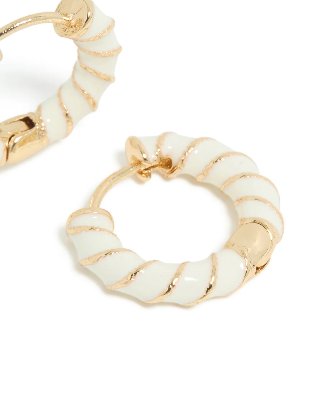 Gold White Enamel Small Twisted Hoop Earrings - Image 5