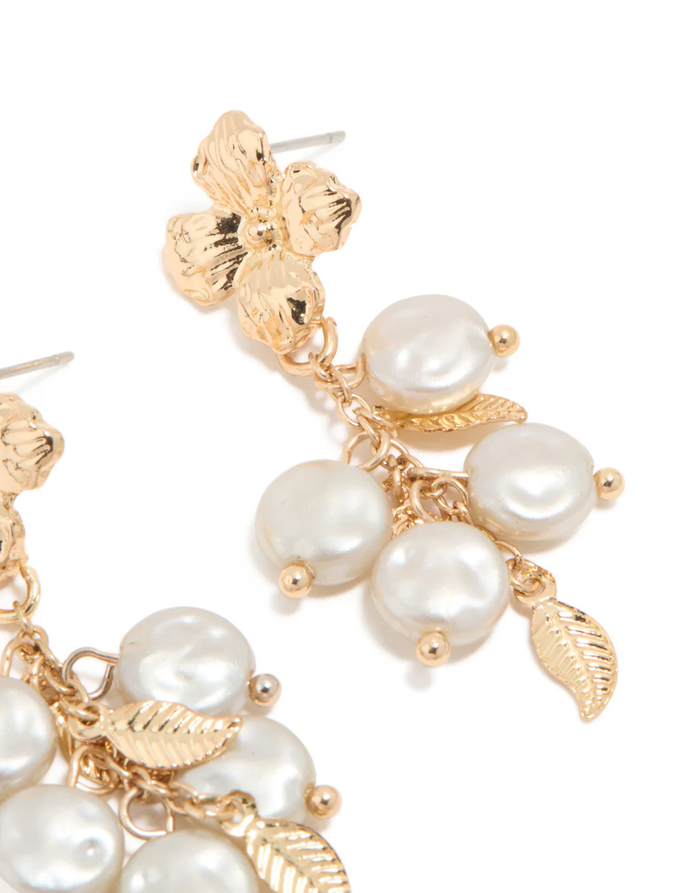 Gold White Pearlised Flower Drop Earrings - Image 3