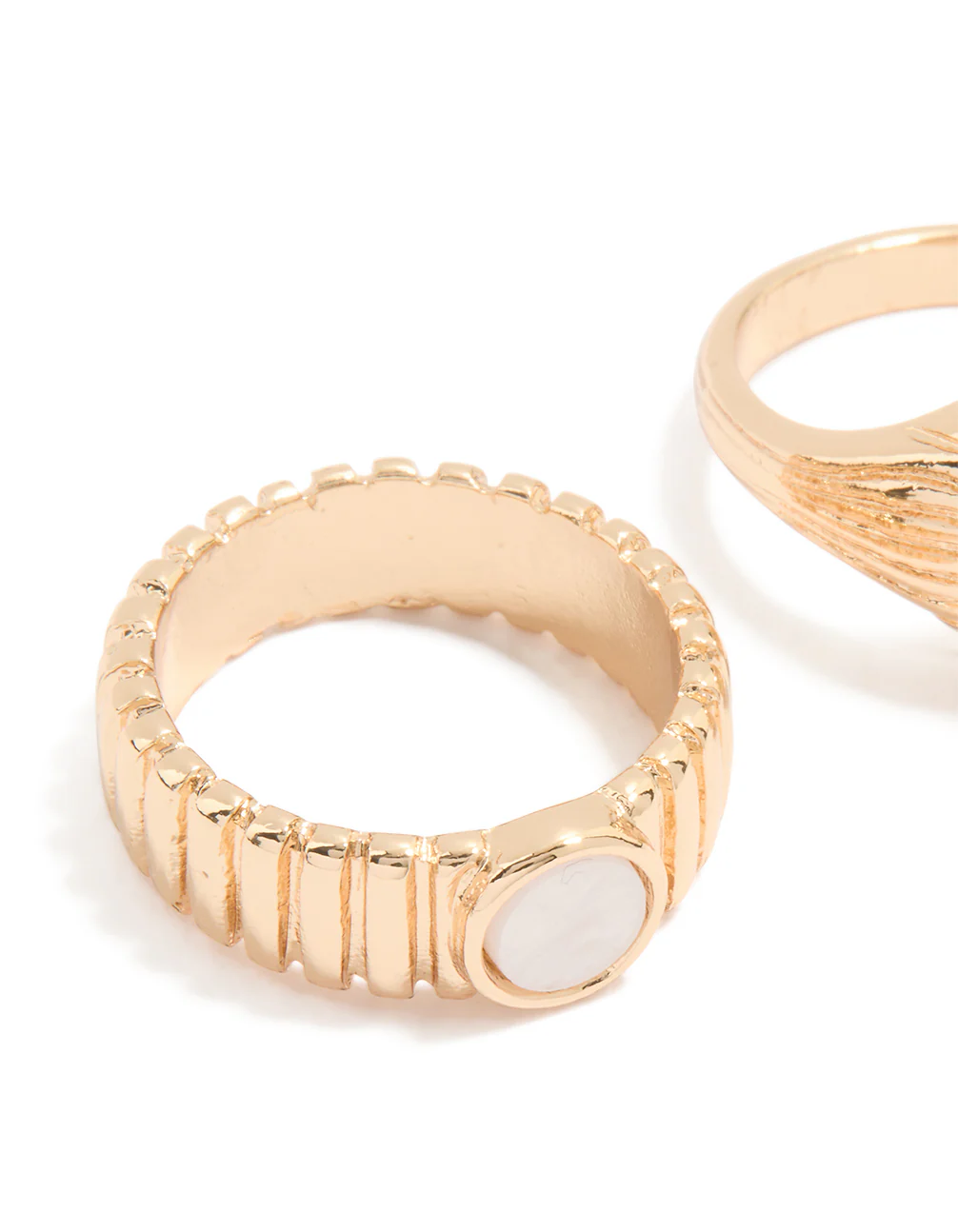Gold White Stone Textured Rings 2-Pack - Image 2