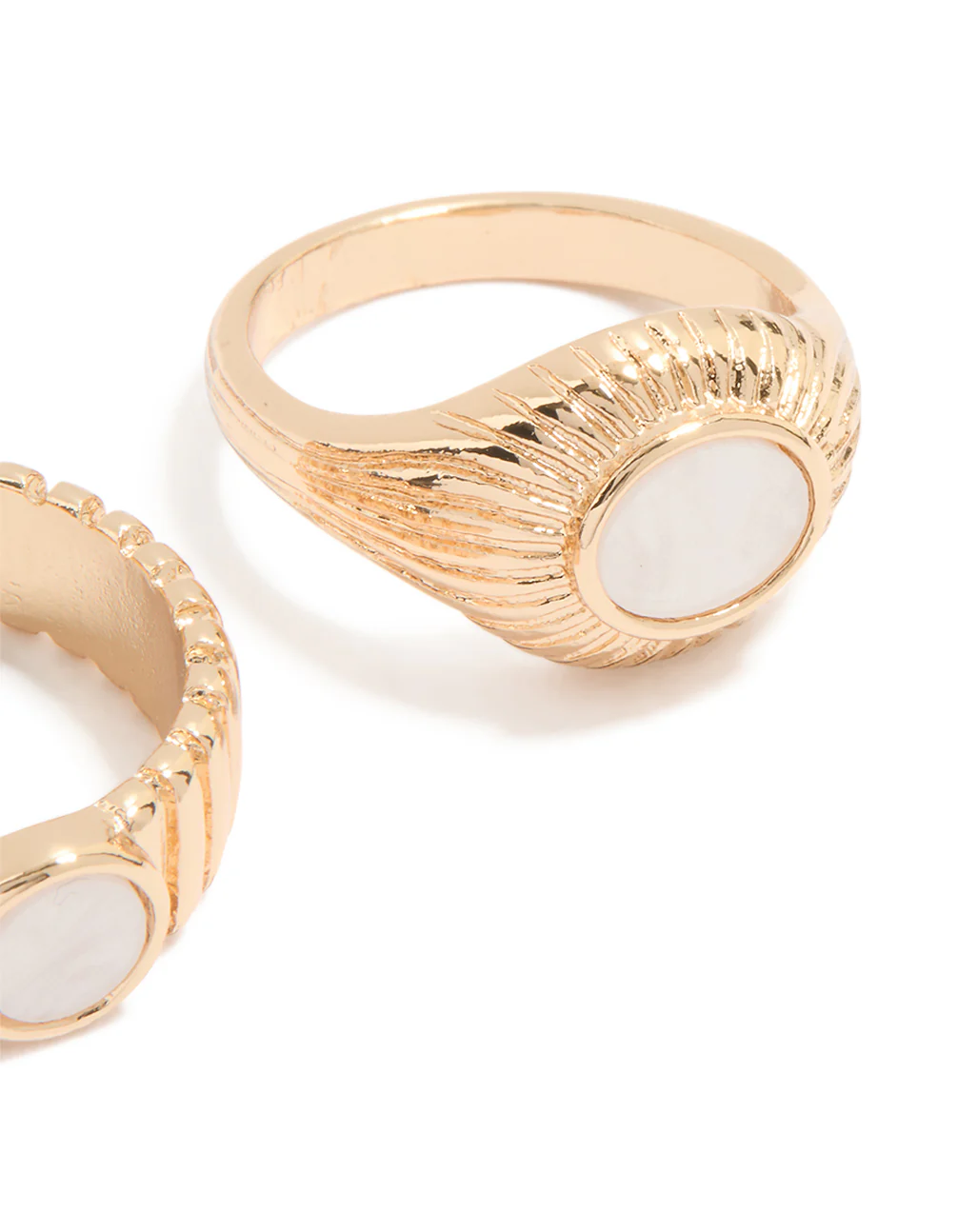 Gold White Stone Textured Rings 2-Pack - Image 3