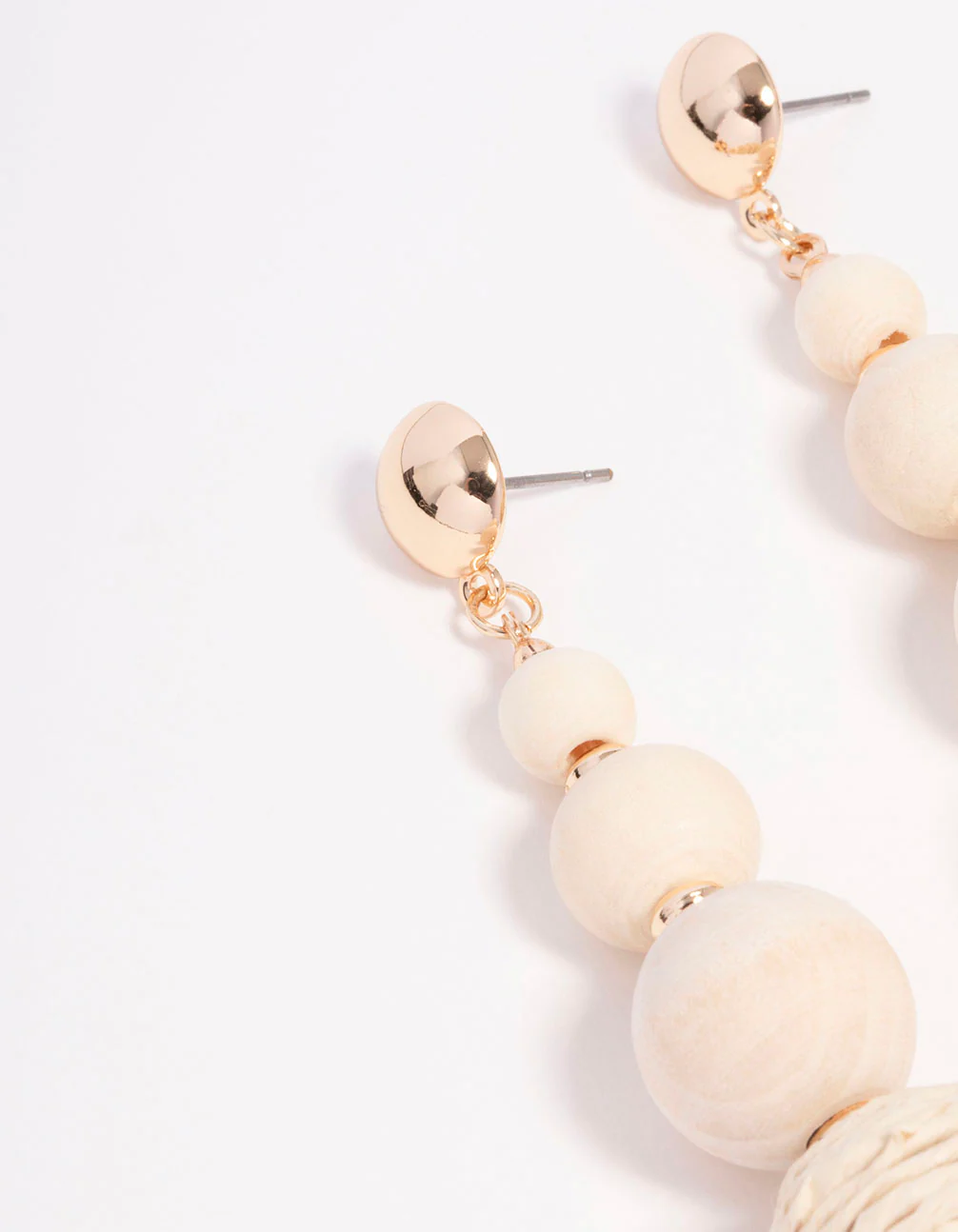 Gold Wide Raffia Ball Drop Earrings - Image 2