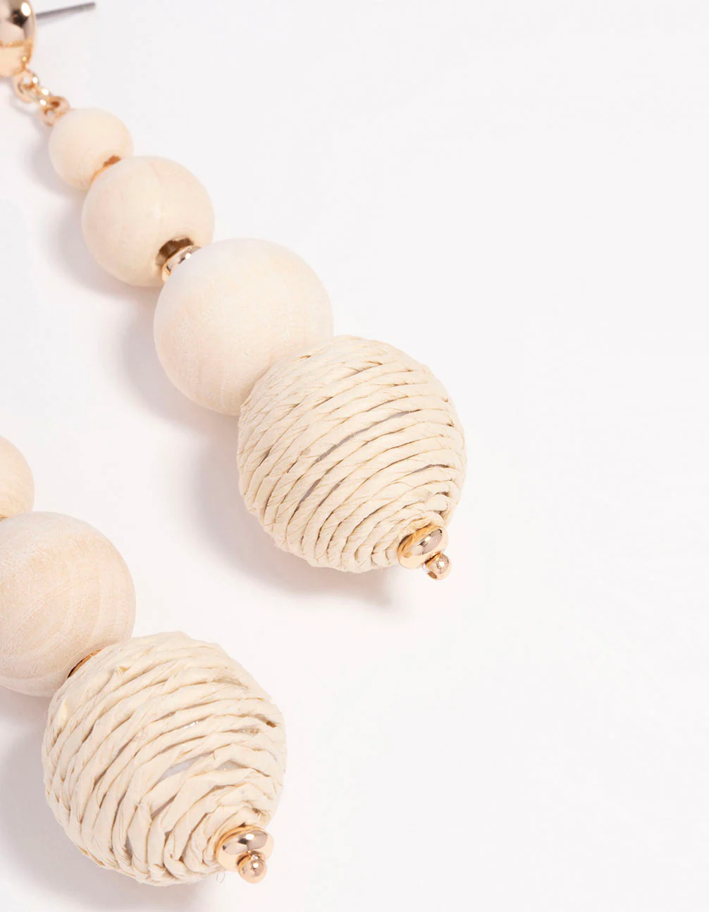 Gold Wide Raffia Ball Drop Earrings - Image 3