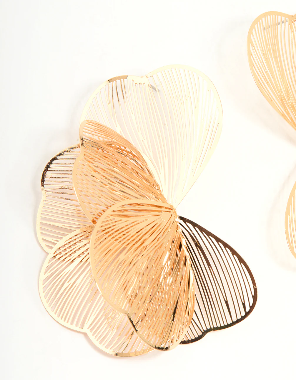Gold Wire Petal Stud Earrings - Image 2