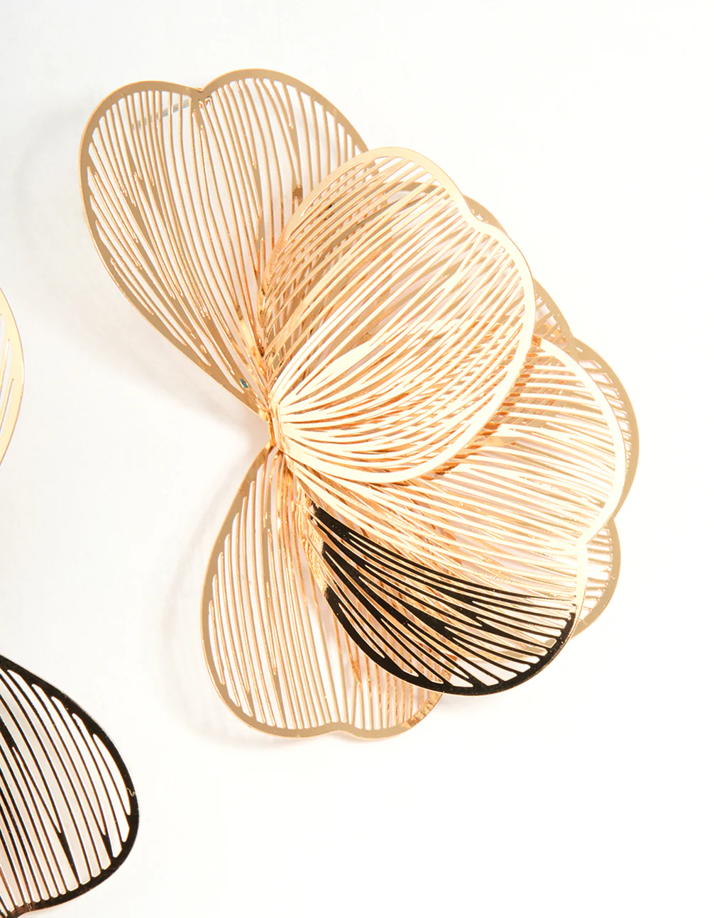 Gold Wire Petal Stud Earrings - Image 3