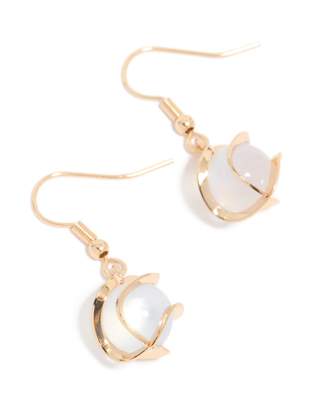 Gold Wire Wrapped Blue Beaded Drop Earrings - Image 2